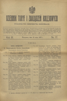 Dziennik Taryf i Zarządzeń Kolejowych : wydawnictwo Ministerstwa Komunikacji. R.3, nr 17 (20 maja 1930)