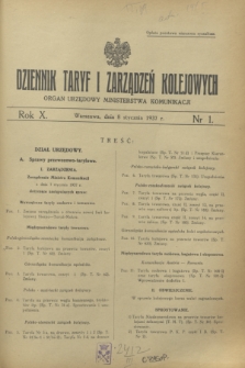 Dziennik Taryf i Zarządzeń Kolejowych : organ urzędowy Ministerstwa Komunikacji. R.10, nr 1 (8 stycznia 1937)