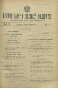 Dziennik Taryf i Zarządzeń Kolejowych : organ urzędowy Ministerstwa Komunikacji. R.10, nr 5 (5 lutego 1937)
