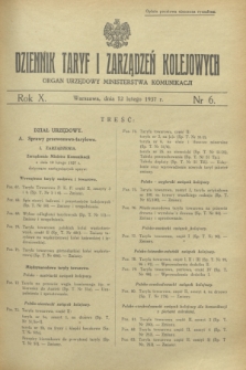 Dziennik Taryf i Zarządzeń Kolejowych : organ urzędowy Ministerstwa Komunikacji. R.10, nr 6 (12 lutego 1937)