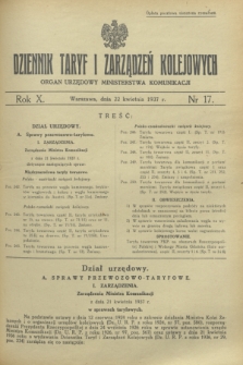 Dziennik Taryf i Zarządzeń Kolejowych : organ urzędowy Ministerstwa Komunikacji. R.10, nr 17 (22 kwietnia 1937)