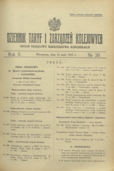Dziennik Taryf i Zarządzeń Kolejowych : organ urzędowy Ministerstwa Komunikacji. R.10, nr 20 (14 maja 1937)