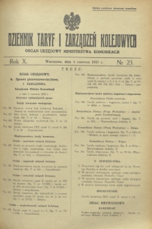 Dziennik Taryf i Zarządzeń Kolejowych : organ urzędowy Ministerstwa Komunikacji. R.10, nr 23 (4 czerwca 1937)