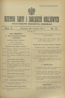 Dziennik Taryf i Zarządzeń Kolejowych : organ urzędowy Ministerstwa Komunikacji. R.10, nr 32 (6 sierpnia 1937)