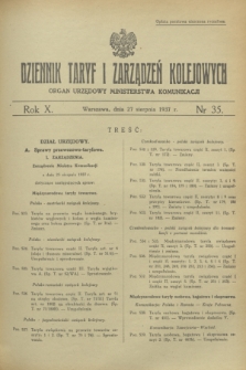 Dziennik Taryf i Zarządzeń Kolejowych : organ urzędowy Ministerstwa Komunikacji. R.10, nr 35 (27 sierpnia 1937)