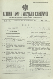 Dziennik Taryf i Zarządzeń Kolejowych : organ urzędowy Ministerstwa Komunikacji. R.9 [i.e.10], nr 46 (29 października 1937)