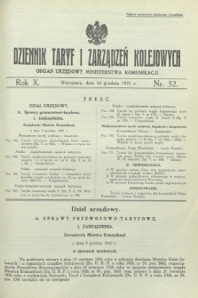 Dziennik Taryf i Zarządzeń Kolejowych : organ urzędowy Ministerstwa Komunikacji. R.10, nr 52 (10 grudnia 1937)