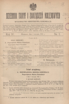 Dziennik Taryf i Zarządzeń Kolejowych : wydawnictwo Ministerstwa Komunikacji. R.4, nr 1 (3 stycznia 1931)