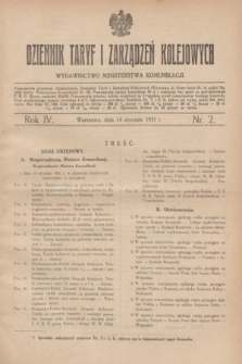 Dziennik Taryf i Zarządzeń Kolejowych : wydawnictwo Ministerstwa Komunikacji. R.4, nr 2 (14 stycznia 1931)