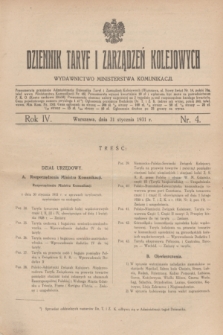Dziennik Taryf i Zarządzeń Kolejowych : wydawnictwo Ministerstwa Komunikacji. R.4, nr 4 (31 stycznia 1931)