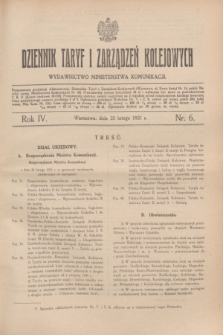 Dziennik Taryf i Zarządzeń Kolejowych : wydawnictwo Ministerstwa Komunikacji. R.4, nr 6 (25 lutego 1931)