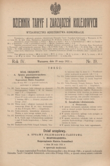 Dziennik Taryf i Zarządzeń Kolejowych : organ urzędowy Ministerstwa Komunikacji. R.4, nr 19 (29 maja 1931)
