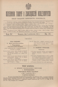 Dziennik Taryf i Zarządzeń Kolejowych : organ urzędowy Ministerstwa Komunikacji. R.4, nr 35 (8 października 1931)