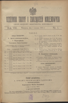 Dziennik Taryf i Zarządzeń Kolejowych : organ urzędowy Ministerstwa Komunikacji. R.8, nr 1 (5 stycznia 1935)