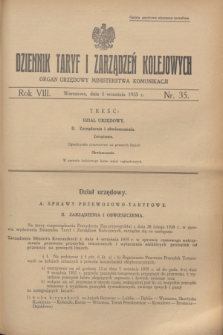 Dziennik Taryf i Zarządzeń Kolejowych : organ urzędowy Ministerstwa Komunikacji. R.8, nr 35 (5 września 1935)
