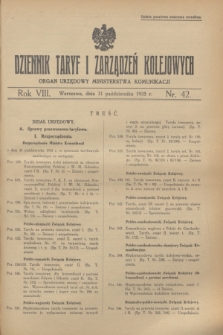 Dziennik Taryf i Zarządzeń Kolejowych : organ urzędowy Ministerstwa Komunikacji. R.8, nr 42 (31 października 1935) + wkładka