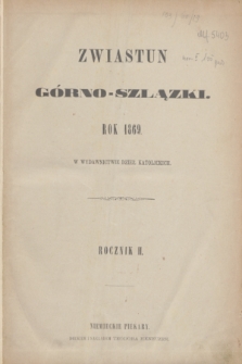 Zwiastun Górnoszlązki. R.2, strona tytułowa rocznika + wkładka (1869)