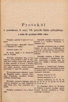 [Kadencja VII, sesja VI, pos. 1] Protokół 1. Posiedzenia, 6. Sesyi, VII. Peryodu Sejmu Galicyjskiego