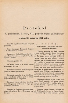 [Kadencja VII, sesja VI, pos. 4] Protokół 4. Posiedzenia, 6. Sesyi, VII. Peryodu Sejmu Galicyjskiego