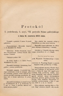[Kadencja VII, sesja VI, pos. 5] Protokół 5. Posiedzenia, 6. Sesyi, VII. Peryodu Sejmu Galicyjskiego