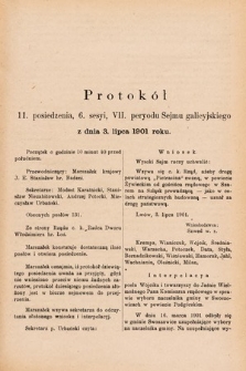 [Kadencja VII, sesja VI, pos. 11] Protokół 11. Posiedzenia, 6. Sesyi, VII. Peryodu Sejmu Galicyjskiego