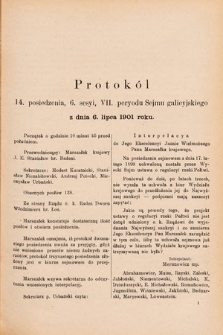 [Kadencja VII, sesja VI, pos. 14] Protokół 14. Posiedzenia, 6. Sesyi, VII. Peryodu Sejmu Galicyjskiego