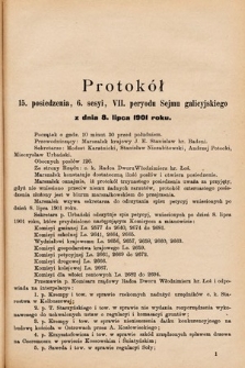 [Kadencja VII, sesja VI, pos. 15] Protokół 15. Posiedzenia, 6. Sesyi, VII. Peryodu Sejmu Galicyjskiego