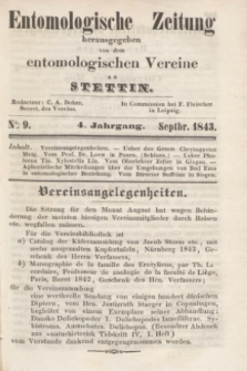 Entomologische Zeitung herausgegeben von dem entomologischen Vereine zu Stettin. Jg.4, No. 9 (September 1843)