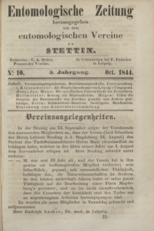 Entomologische Zeitung herausgegeben von dem entomologischen Vereine zu Stettin. Jg.5, No. 10 (October 1844)