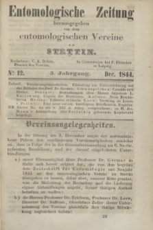 Entomologische Zeitung herausgegeben von dem entomologischen Vereine zu Stettin. Jg.5, No. 12 (December 1844) + wkładka