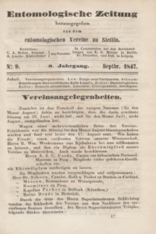 Entomologische Zeitung herausgegeben von dem entomologischen Vereine zu Stettin. Jg.8, No. 9 (September 1847)