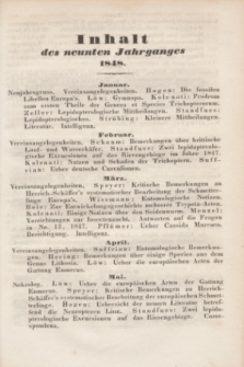 Entomologische Zeitung herausgegeben von dem entomologischen Vereine zu Stettin. Jg.9, Indeks (1848) + dod. + wkładka