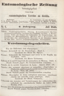 Entomologische Zeitung herausgegeben von dem entomologischen Vereine zu Stettin. Jg.9, No. 7 (Juli 1848)