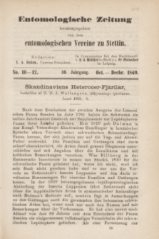 Entomologische Zeitung herausgegeben von dem entomologischen Vereine zu Stettin. Jg.30, No. 10-12 (October-December 1869) + wkładka