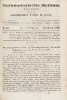 Entomologische Zeitung herausgegeben von dem entomologischen Vereine zu Stettin. Jg.11, No. 12 (December 1850)