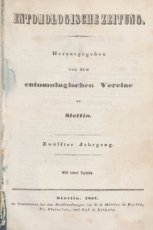 Entomologische Zeitung herausgegeben von dem entomologischen Vereine zu Stettin. Jg.12, Indeks (1851) + wkładka