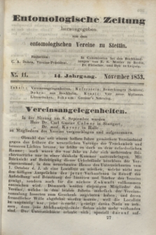 Entomologische Zeitung herausgegeben von dem entomologischen Vereine zu Stettin. Jg.14, No. 11 (November 1853) + dod.