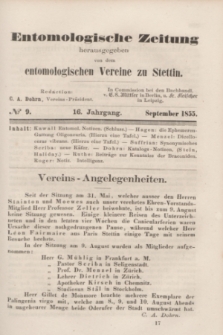 Entomologische Zeitung herausgegeben von dem entomologischen Vereine zu Stettin. Jg.16, No. 9 (September 1855)