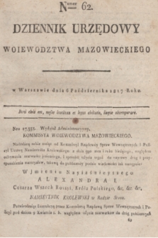 Dziennik Urzędowy Woiewodztwa Mazowieckiego. 1817, nr 62 (6 października) + dod.