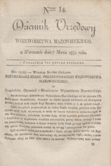 Dziennik Urzędowy Województwa Mazowieckiego. 1831, nr 14 (7 marca) + dod.