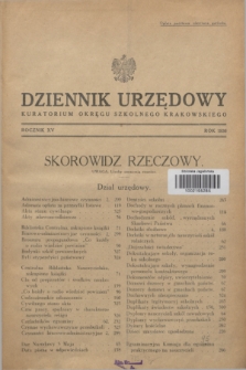 Dziennik Urzędowy Kuratorjum Okręgu Szkolnego Krakowskiego. R.15, Skorowidz rzeczowy (1936)
