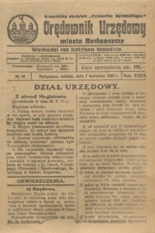Orędownik Urzędowy Miasta Bydgoszczy : bezpłatny dodatek „Dziennika Bydgoskiego”. R.40, № 14 (7 kwietnia 1923)
