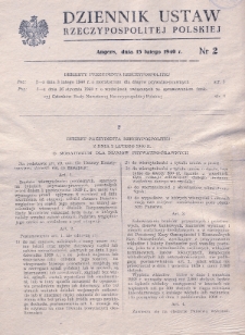 Dziennik Ustaw Rzeczypospolitej Polskiej. 1940, nr 2