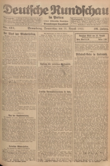 Deutsche Rundschau in Polen : früher Ostdeutsche Rundschau, Bromberger Tageblatt. Jg.46, Nr. 177 (31 August 1922) + dod.