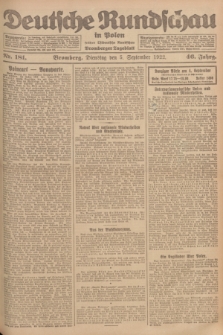 Deutsche Rundschau in Polen : früher Ostdeutsche Rundschau, Bromberger Tageblatt. Jg.46, Nr. 181 (5 September 1922) + dod.