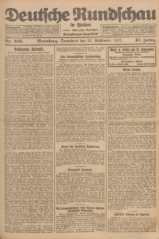 Deutsche Rundschau in Polen : früher Ostdeutsche Rundschau, Bromberger Tageblatt. Jg.47, Nr. 216 (22 September 1923) + dod.