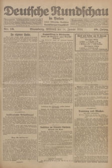 Deutsche Rundschau in Polen : früher Ostdeutsche Rundschau, Bromberger Tageblatt. Jg.48, Nr. 13 (16 Januar 1924) + dod.
