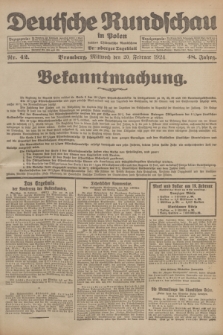 Deutsche Rundschau in Polen : früher Ostdeutsche Rundschau, Bromberger Tageblatt. Jg.48, Nr. 42 (20 Februar 1924) + dod.
