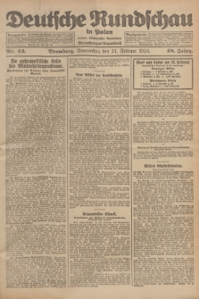 Deutsche Rundschau in Polen : früher Ostdeutsche Rundschau, Bromberger Tageblatt. Jg.48, Nr. 43 (21 Februar 1924) + dod.