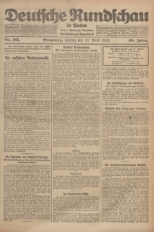 Deutsche Rundschau in Polen : früher Ostdeutsche Rundschau, Bromberger Tageblatt. Jg.48, Nr. 92 (18 April 1924) + dod.